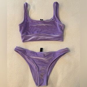 Triangl purple suede two piece bathing suit